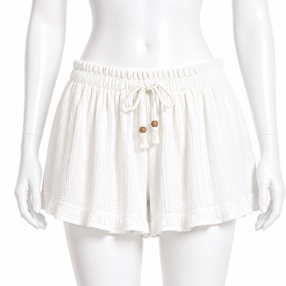 Faherty Marina Seersucker White Gauze Shorts Women's Size Large Drawstring Beach
